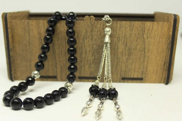 Onix (Oniks) Taşı Tesbih Faset Kesim 8mm Ahşap Kutulu ürün görseli 1