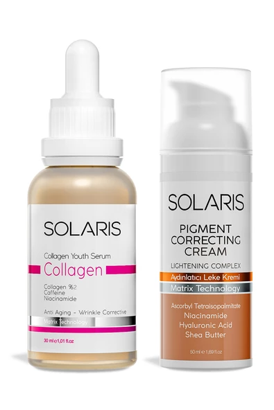 Solaris Tüm Cilt Tipleri İçin Yaşlanma Karşıtı Kolajen Cilt Serumu 30 ml Ve Aydınlatıcı Leke Kremi 50 ml ürün görseli 1