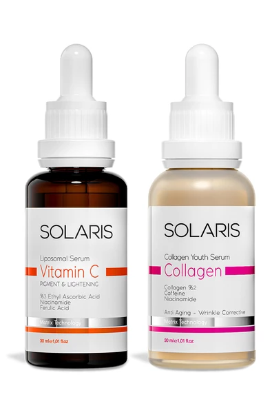 Solaris Leke Karşıtı C Vitamin Cilt Bakım Serumu 30ml + Yaşlanma Karşıtı Kolajen Cilt Bakım Serumu 30ml ürün görseli 1