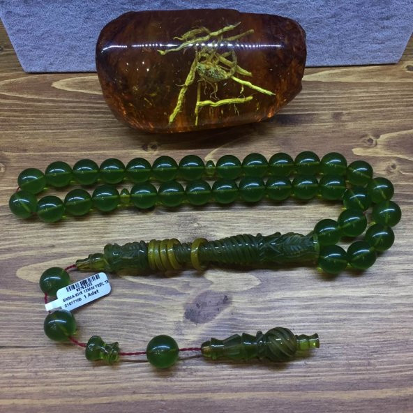KEHRİBAR SIKMA KHR 13MM YEŞİL TESBİH (3) ürün görseli 1