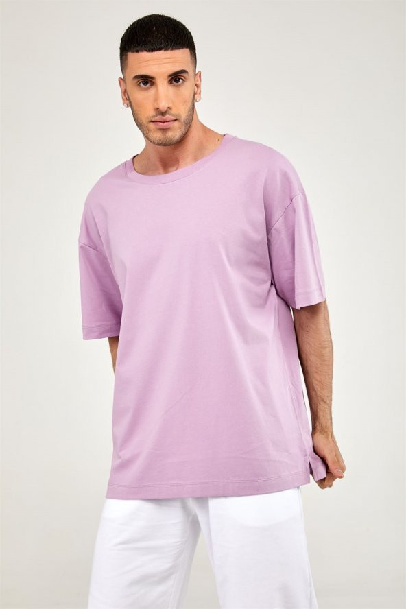 Oversize Erkek Tshirt-LİLA - Resim 4