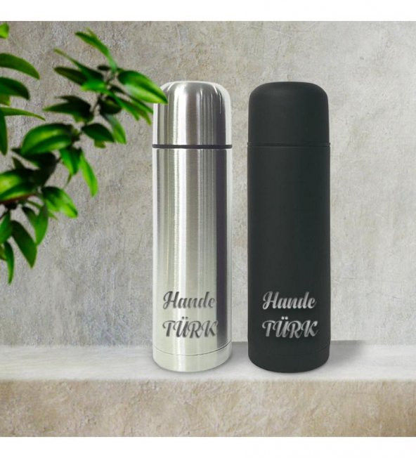 Kişiye Özel Bardak Kapaklı Deri Kılıflı 750 Ml Çelik Termos HK2073 ürün görseli 1