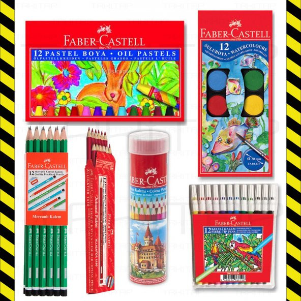 FABER CASTELL 6 PARÇA SET OKUL KIRTASİYE KURU SULU BOYA KALEM ürün görseli 1
