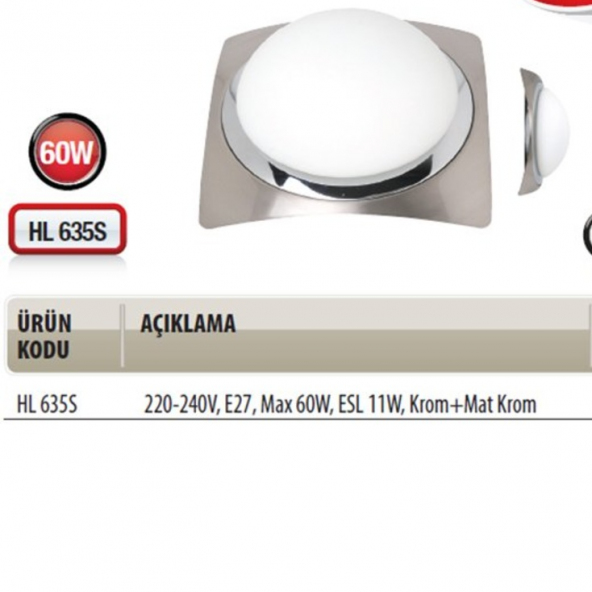 Horoz HL-635S MODEL 60W Krom ve Mat Krom Tavan Duvar Armatürü KON ürün görseli 1