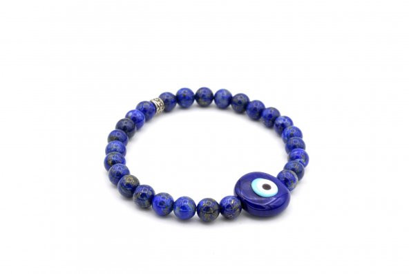 MURANO CAMI NAZAR BONCUĞU TASARIM DOĞAL LAPİS LAZULİ TAŞI BİLEKLİK ürün görseli 1