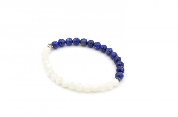 DOĞAL LAPİS LAZULİ VE AY TAŞI BİLEKLİK 1.KALİTE DOĞAL TAŞ ürün görseli 1