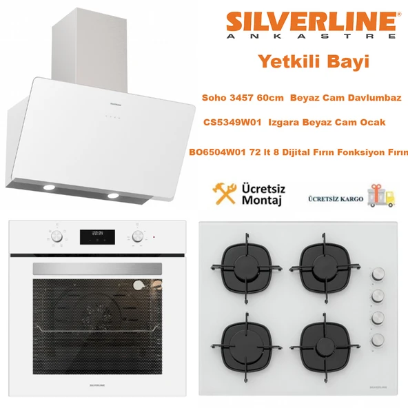 Silverline Beyaz Cam Ankastre Set BO6504W01 - CS5349W01 - 3457 ürün görseli 1