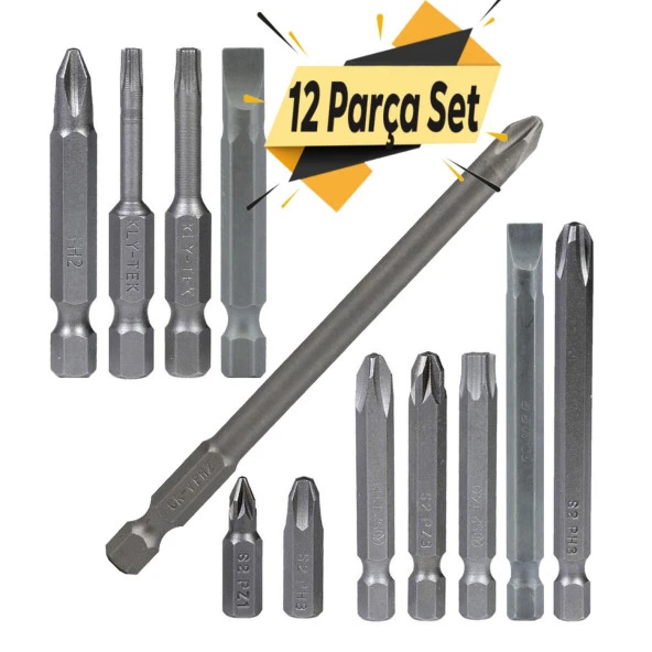 Klytek Matkap Bits Uç Vidalama Ucu Düz Yıldız Torx Uç (12 PARÇA) ürün görseli 1