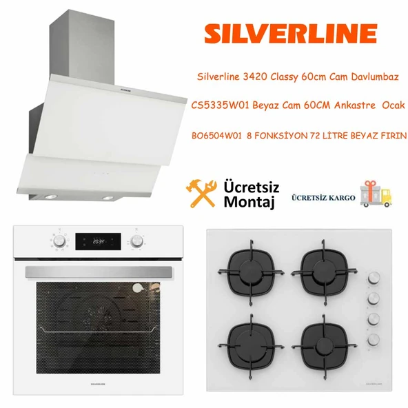 Silverline Beyaz Cam Ankastre Set 3420 - CS5335W01 - BO6504W01 ürün görseli 1
