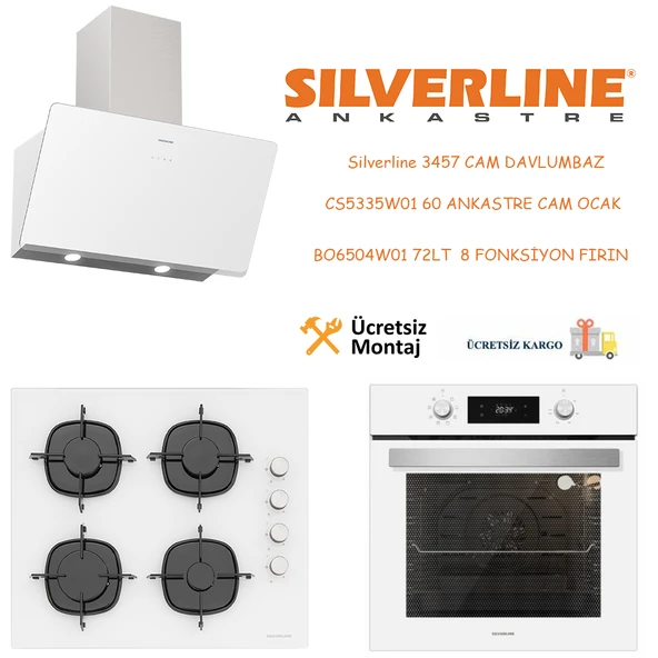 Silverline Beyaz Cam Ankastre Set 3457 - CS5335W01 - BO6504W01 ürün görseli 1