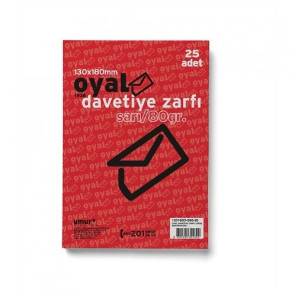 Oyal Davetiye Zarfı 13x18 Sarı 80Gr 25li ürün görseli 1