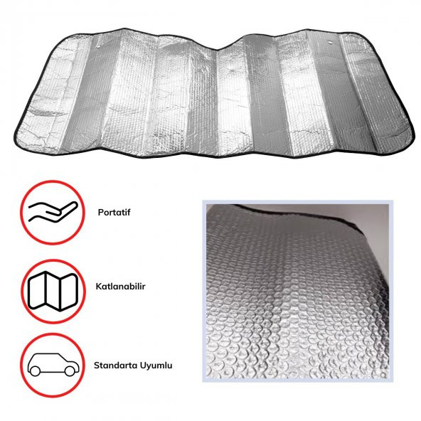 Araba Ön Cam Güneşliği Vantuzlu Alüminyum Katlanabilir Güneşten Koruyucu Güneşlik 130x60 Cm ürün görseli 1