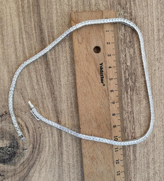 Beyaz Taşlı Gümüş Choker Kolye - Resim 5
