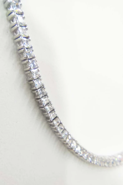 Beyaz Taşlı Gümüş Choker Kolye - Resim 2