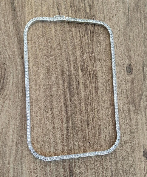 Beyaz Taşlı Gümüş Choker Kolye - Resim 3
