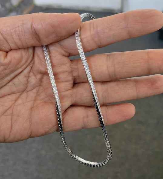 Beyaz Taşlı Gümüş Choker Kolye - Resim 4