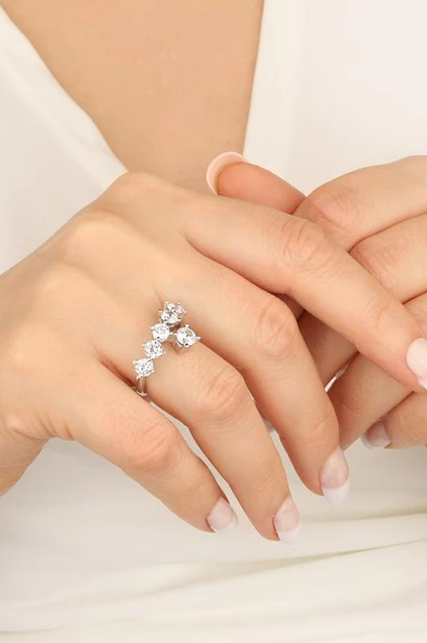 Swarovski Taşlı 6 Sıra Gümüş Yüzük ürün görseli 1