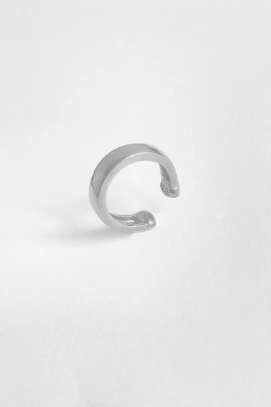 Oval Taşsız Gümüş Kıkırdak Küpe - Resim 4