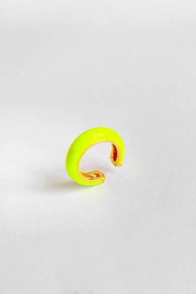 Neon Sarı Mineli Gümüş Kıkırdak Küpe - Resim 4