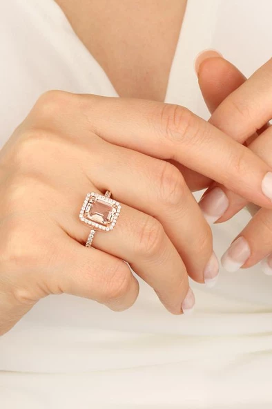 Pembe Swarovski Taşlı Gümüş Yüzük ürün görseli 1