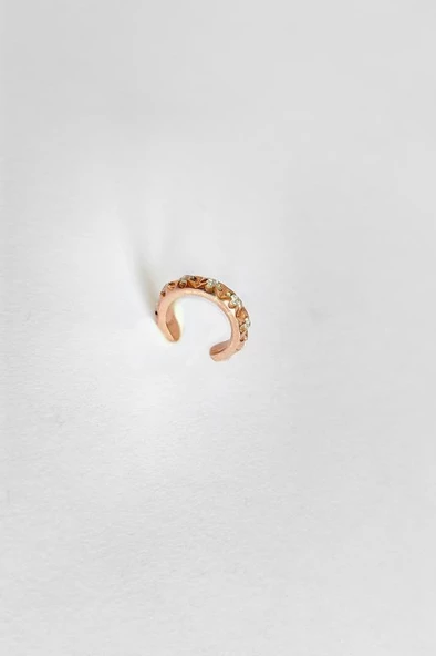 Taşlı Oval Gümüş Kıkırdak Küpe - Resim 3
