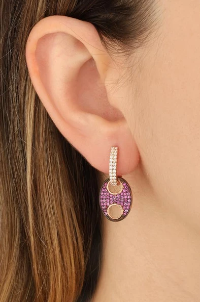 Pembe Taşlı Düğme Gümüş Küpe ürün görseli 1