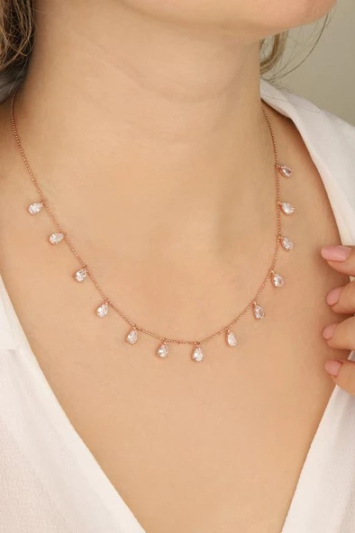 Sallantılı Damla Taşlı Gümüş Kolye ürün görseli 1