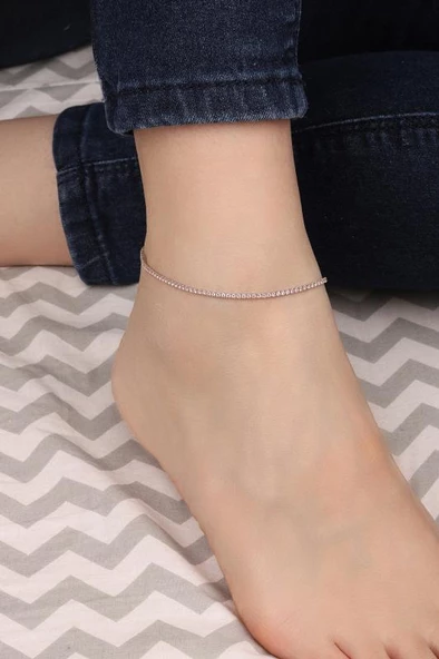 1,5 mm Pembe Taşlı Gümüş Suyolu Halhal ürün görseli 1