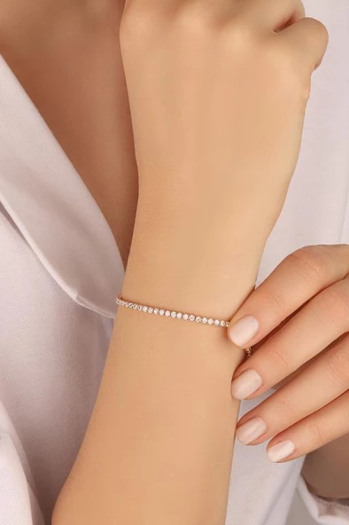 1,5 mm Taşlı Gümüş Suyolu Bileklik ürün görseli 1