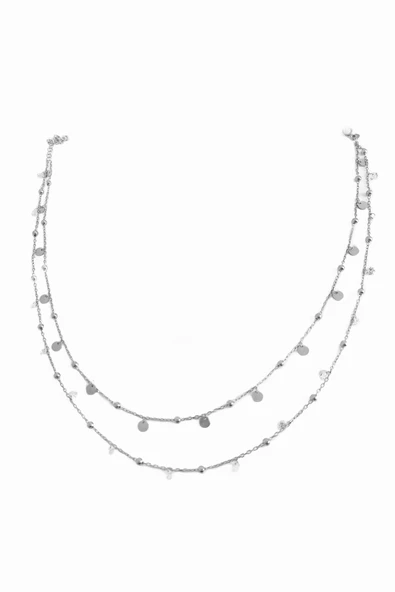 Sarkık Pullu Taşlı 2’li Gümüş Choker Kolye - Resim 4
