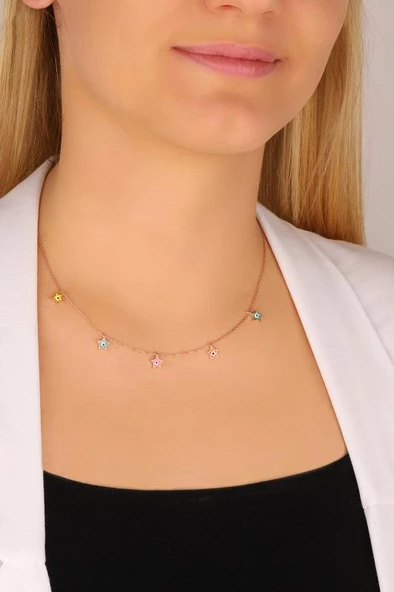 Mineli Yıldız Sallantılı Gümüş Kolye ürün görseli 1