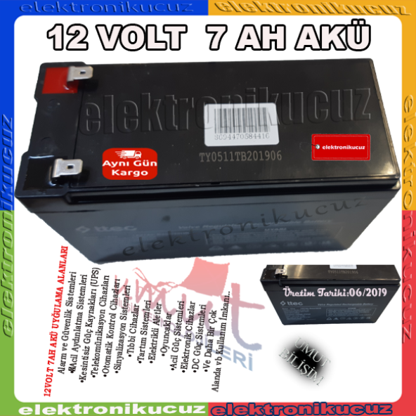 12 Volt 7A AKÜ 12 VOLT 7 AMPER KURU AKÜ 12V 7AH AKÜLÜ ARABA uyumlu 12V 7Ah - 12 Volt 7 Amper ürün görseli 1