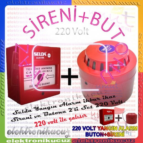 Selda Yangın Alarm İhbar İkaz Sireni ve Butonu 2li Set Halinde Gönderimi 220 Volt ile çalışır.HsYn Yangın 220V İkaz Kornası Yangın İkaz Butonu ürün görseli 1
