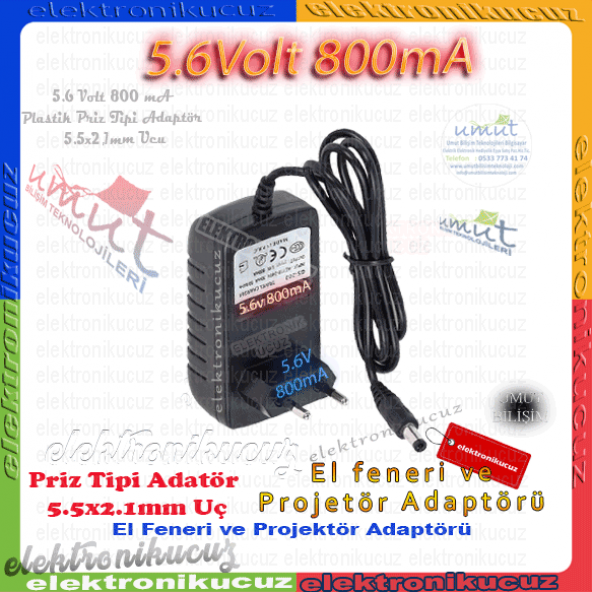 Umut Bilisim Teknolojileri _ Gold Siver 5.6 Volt 800mA El Fener Projektör Uyumlu Şarj Aleti Adaptör 5.6v 800mA Gs-202-2630-2621-8006 el feneri uyumlu Adaptör 5.6V800mA ürün görseli 1