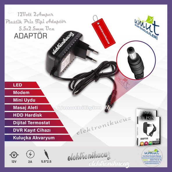 Adaptör 12v 2A Amper Uydu Güvenlik Led uyumlu - 12 volt 2 amper adaptör 12v2a Adaptor  12 volt adaptör ürün görseli 1