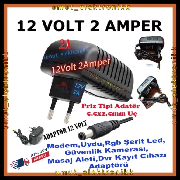12 volt 2 amper 12V 2A 12 Volt ile çalışan Mini HD ve SD Uydu Alıcıları ADAPTÖRÜ 12V2A ürün görseli 1