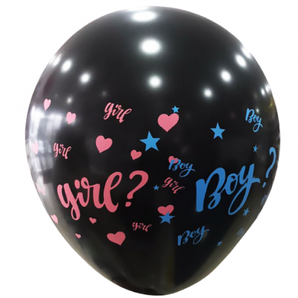 CİNSİYET BALONU 18 SİYAH BASKILI GİRL ? BOY D.Ü 200 ürün görseli 1