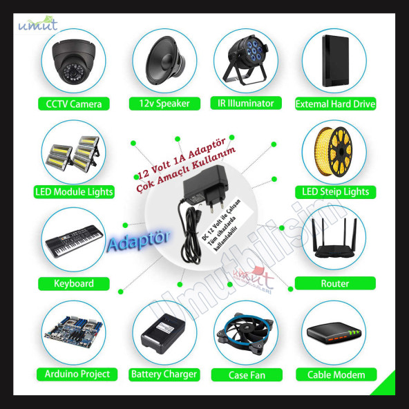 12v 1a Adaptör, 12 Volt 1 Amper Kuluçka,led,modem Adaptörü ürün görseli 1