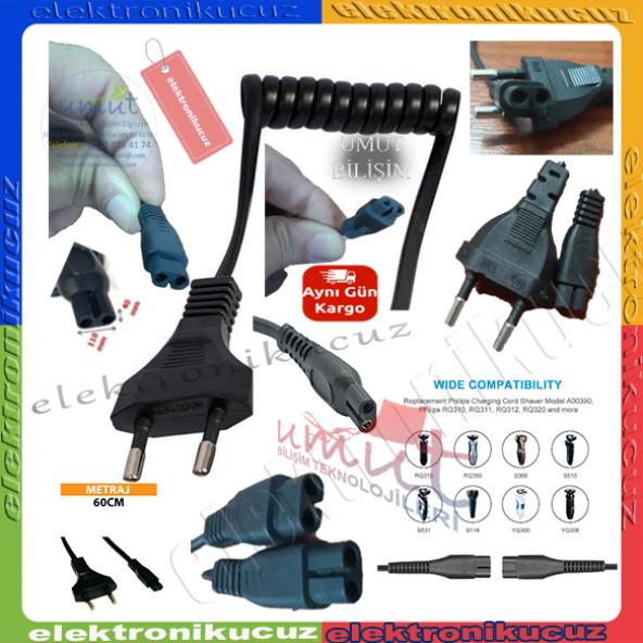 220 Volt Ac Cereyan Power Kablo Spiral Model (tıraş Makineleri Ve Işıldaklar Için) - Ucuna Dikkat Ediniz. ürün görseli 1