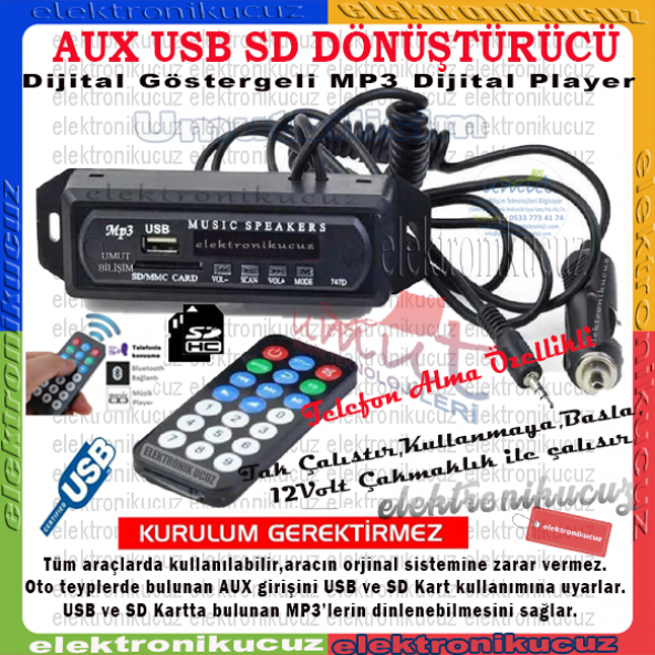 Tak Çalıştır Araç Oto Çakmaklık Girişli Oto Teyp Dönüştürücü  Aux girişi olanlara ürün görseli 1