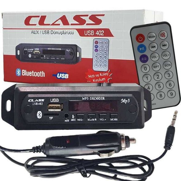 ÇAKMAKLIK GİRİŞLİ OTO TEYP DÖNÜŞTÜRÜCÜ BLUETOOTH AUX-SD KART USB ÇEVİRİCİ BOARD DIGITAL 12VOLT BESLEMELİ ürün görseli 1