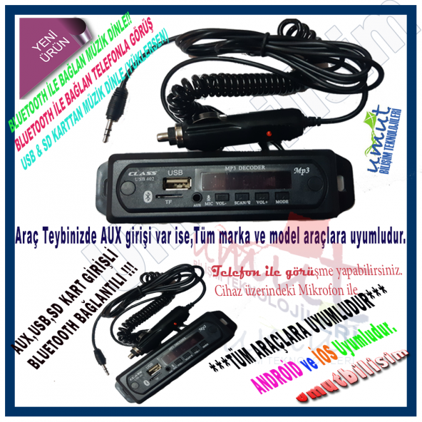 OTO TEYP ÇEVİRİCİ DÖNÜŞTÜRÜCÜ USBAUX BLUETOOTH ürün görseli 1