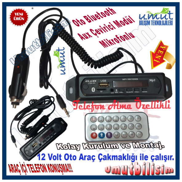 Araç Bluetooth Aux Usb Çalar Oto Teyp Aux Çevirici Mp3 Modülüdür ürün görseli 1