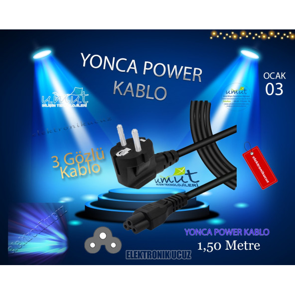NOTEBOOK ADAPTÖR ŞARJ KABLOSU - Asus HP Dell Lenovo Dizüstü Bilgisayar Monitörü YONCA POWER KABLOSU ürün görseli 1