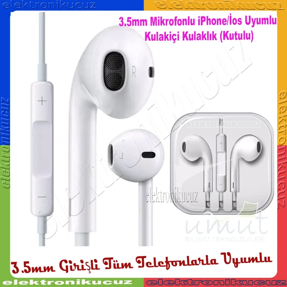 General Mobile G5 uyumlu 3.5mm jaklı Mikrofonlu Kulaklık Baslı Tizli Kulakiçi Mp3 Kulaklık 3.5mm Stereo Jaklı ürün görseli 1
