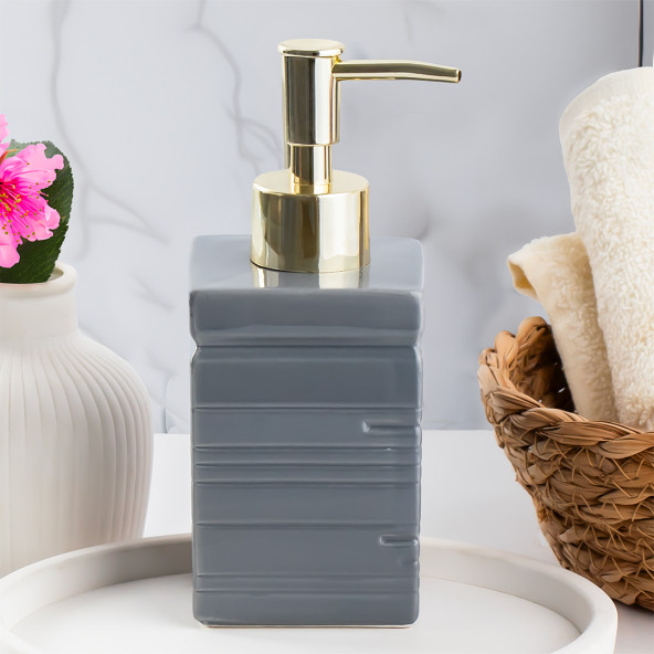 Porsima 3206 Seramik Sıvı Sabunluk - Tezgah Üstü Banyo Mutfak Lavabo Sabunluğu - 275 cc Antrasit ürün görseli 1