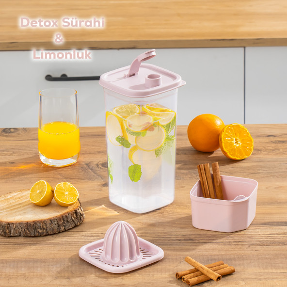 Porsima 06-1109 Detoks Sürahi & Limonluk Şeffaf 1,5 L - Pembe ürün görseli 1