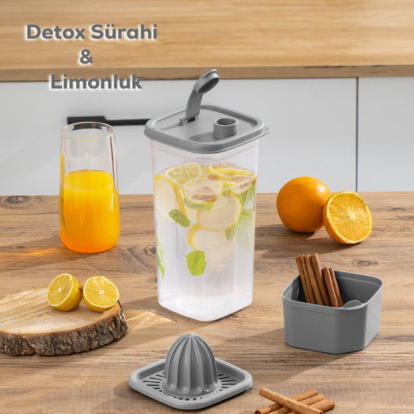 Porsima 06-1109 Detoks Sürahi & Limonluk Şeffaf 1,5 L - Gri ürün görseli 1