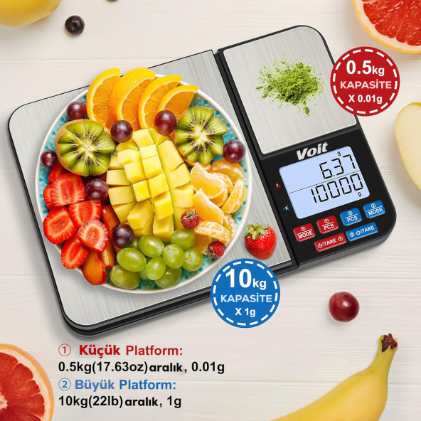 Voit Sc21 Hassas Mutfak Terazisi-Paslanmaz Çelik Mutfak Ölçüm Tartısı 10Kg/0,5Kg & 1G/0,01G ürün görseli 1