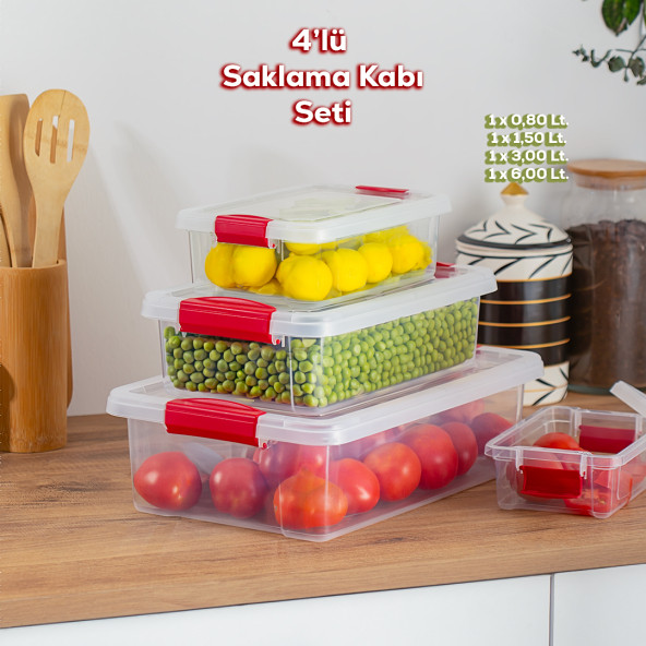 Porsima ORG-466 Fresh 4 lü Çok Amaçlı Dikdörtgen Sızdırmaz Kapaklı Gıda Erzak Saklama Kabı Seti ürün görseli 1